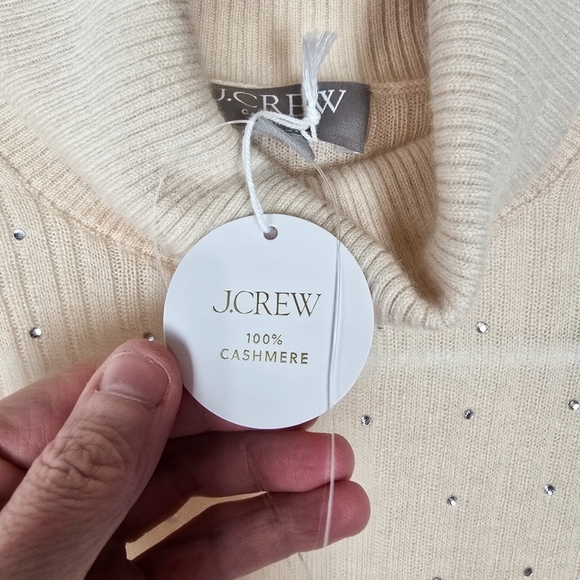 J. Crew Featherweight Cashmere Turtleneck Sweater With Rhinestones Buttercream - Picture 10 of 14